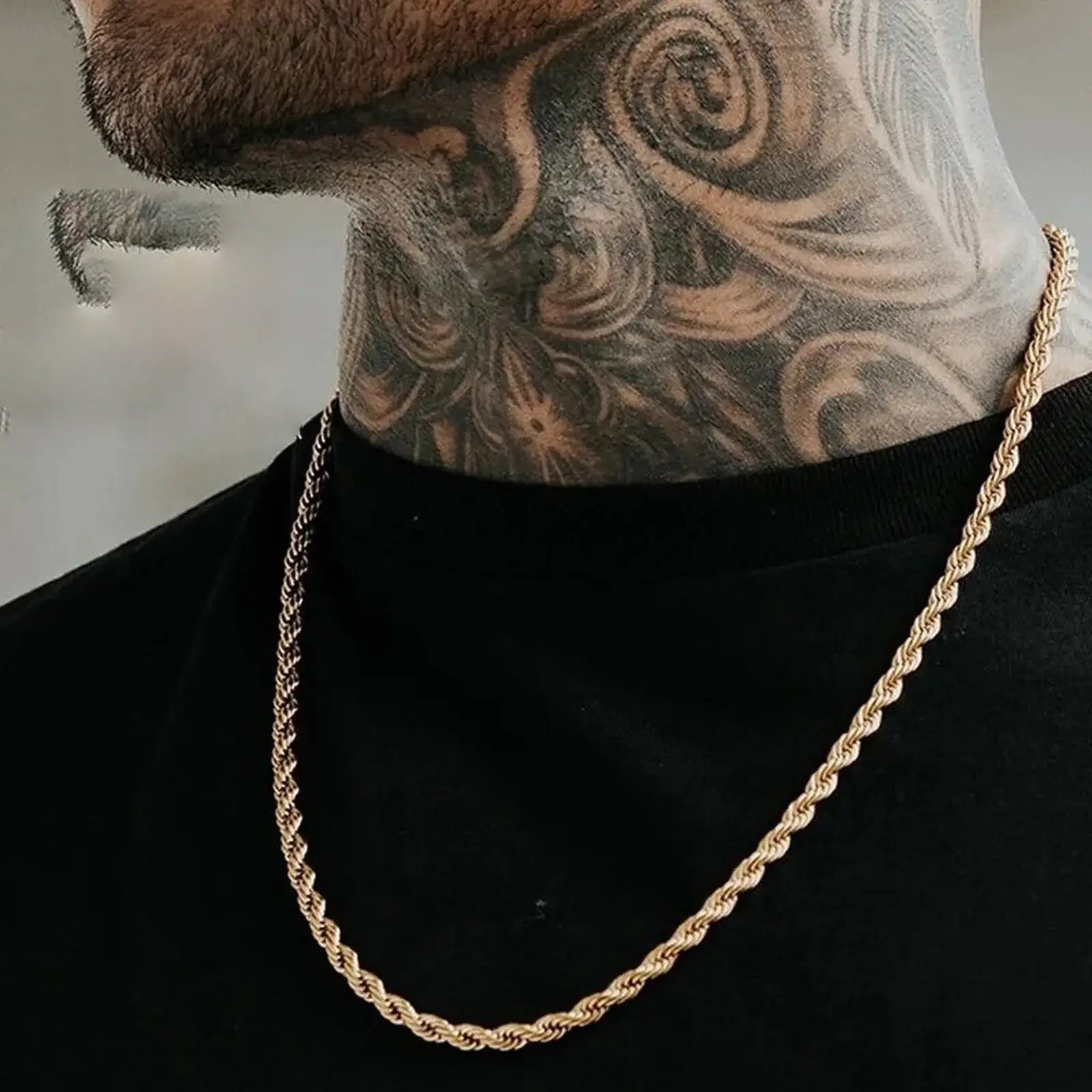 Gold Twisted Rope Chain Necklace – Men & Women Stainless Steel