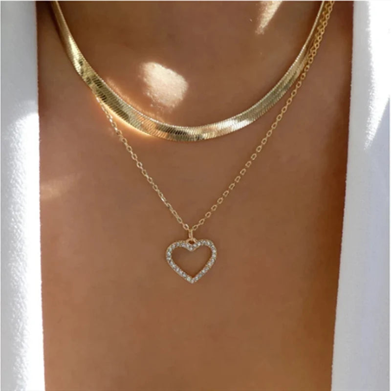 Multilayer Crystal Butterfly Heart Pendant Necklace for Women