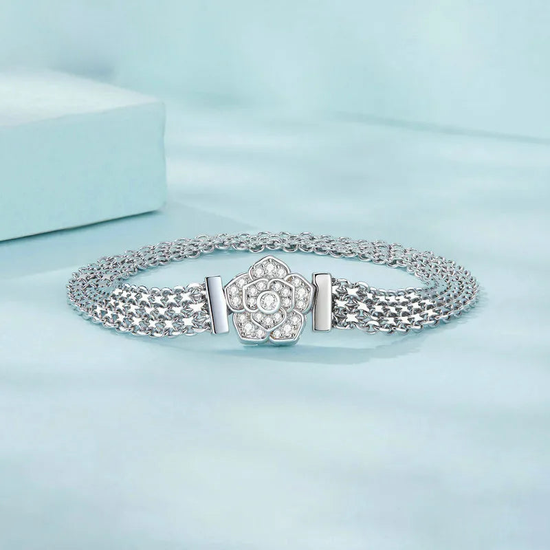 Luxury Sterling Silver Rose Zircon Bracelet with Platinum Plating