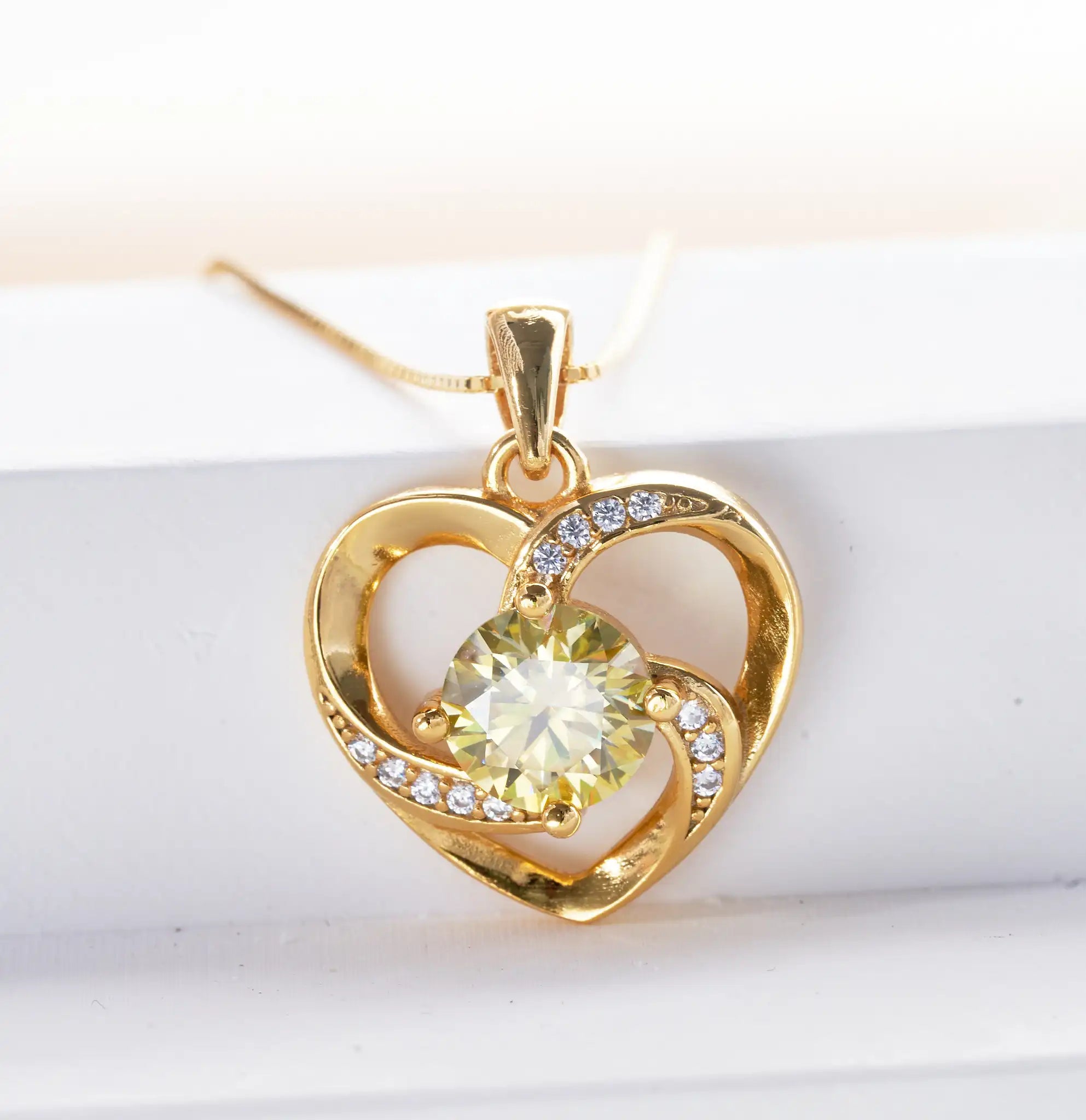 1CT Moissanite Heart Pendant Necklace – 925 Silver, Gold Plated