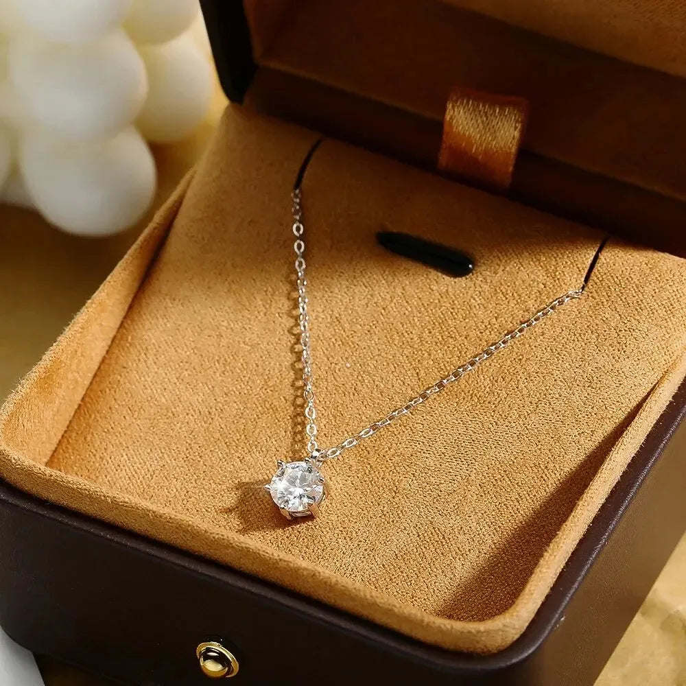1 Ct D-Color Moissanite Pendant Necklace – Sterling Silver, GRA Certified