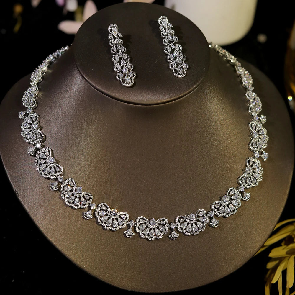 New Nigeria 2pcs Bridal Zirconia Jewelry Set Luxury Dubai Necklace Gift for Women