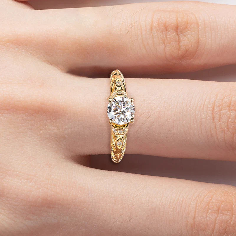 Luxury Yellow Moissanite Engagement Ring in Sterling Silver Wedding Band