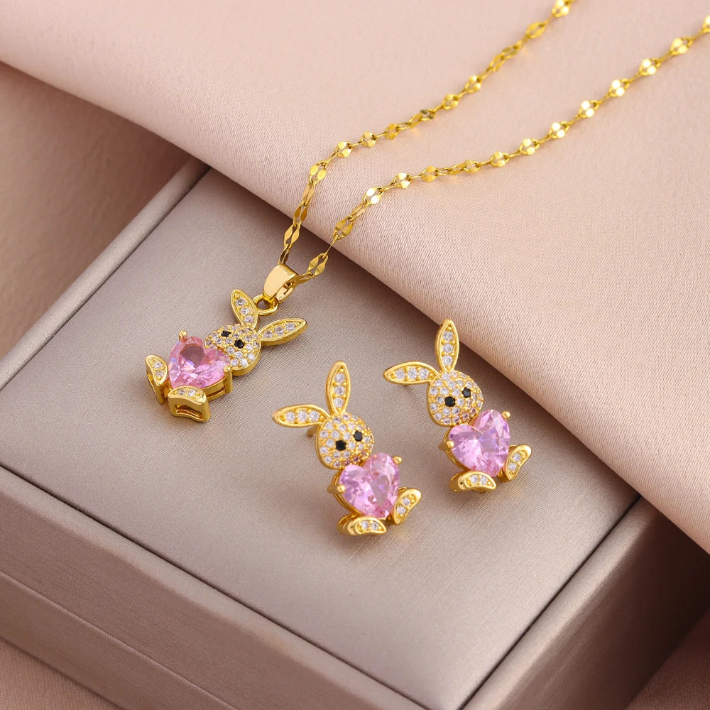 Gold-Plated Necklace & Earrings Set – Women’s Trendy Jewelry