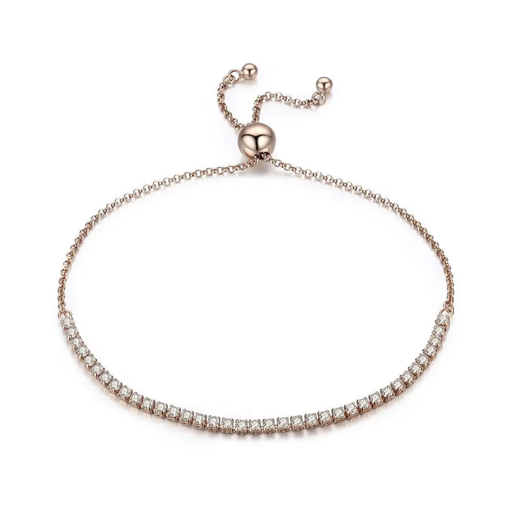 Gold Plated CZ Tennis Bracelet for Women, Adjustable 925 Silver Jewelry