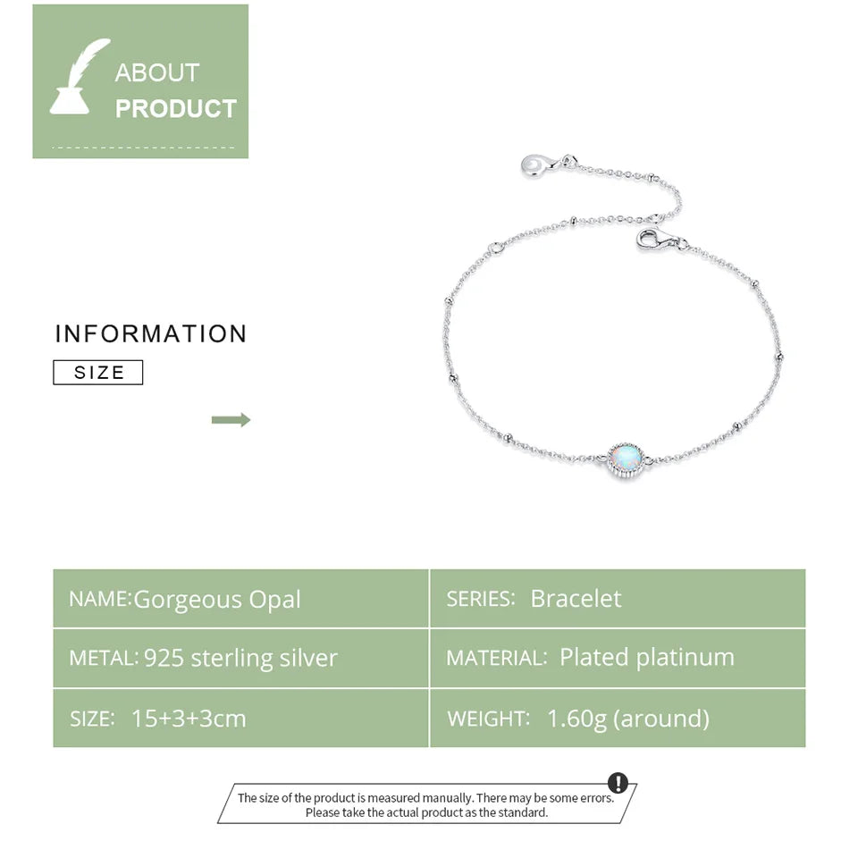 Opal Link Chain Bracelet 925 Sterling Silver for Women