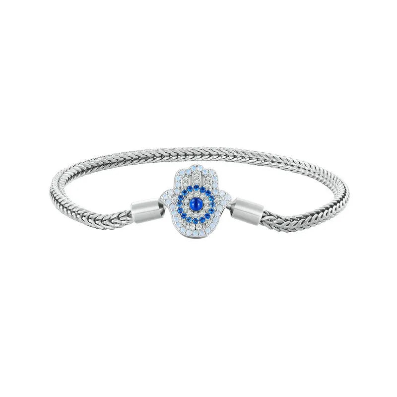 Sterling Silver Fatima Guardian Charm Bracelet with Clear CZ Clasp