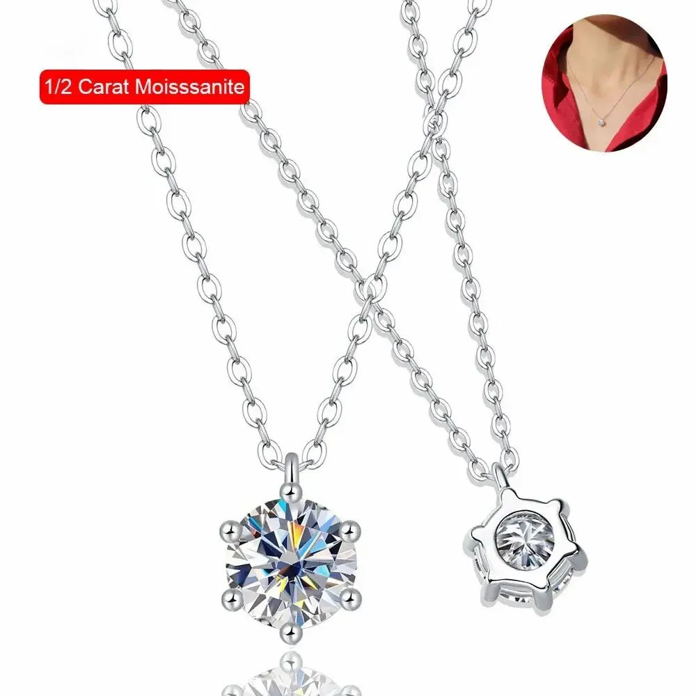 1 Ct D-Color Moissanite Pendant Necklace – Sterling Silver, GRA Certified