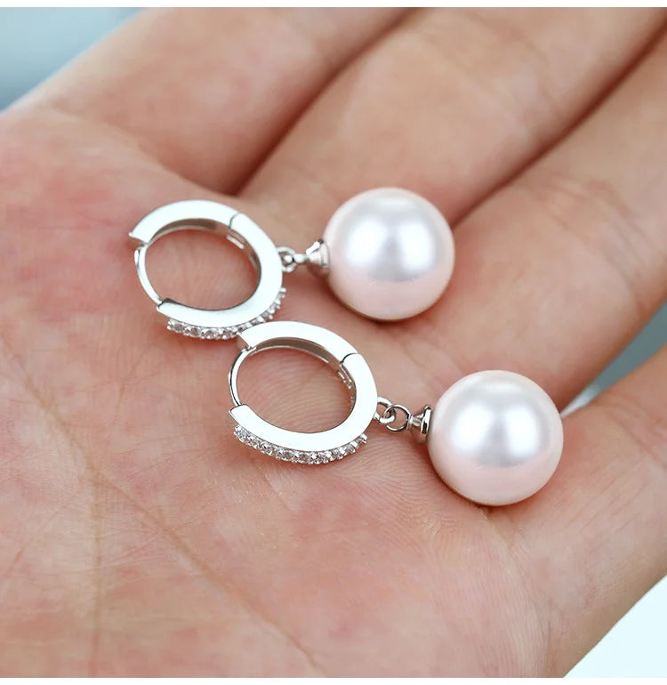 Freshwater Pearl Sterling Silver Crystal Earrings for Women Wedding Party Gift