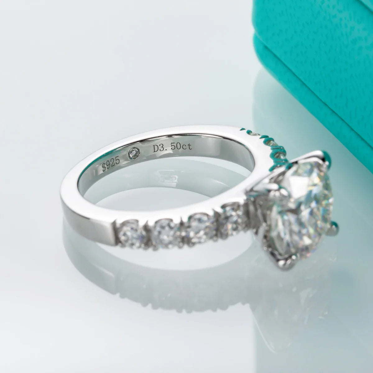 Luxury Moissanite Engagement Ring and Wedding Band in Sterling Silver
