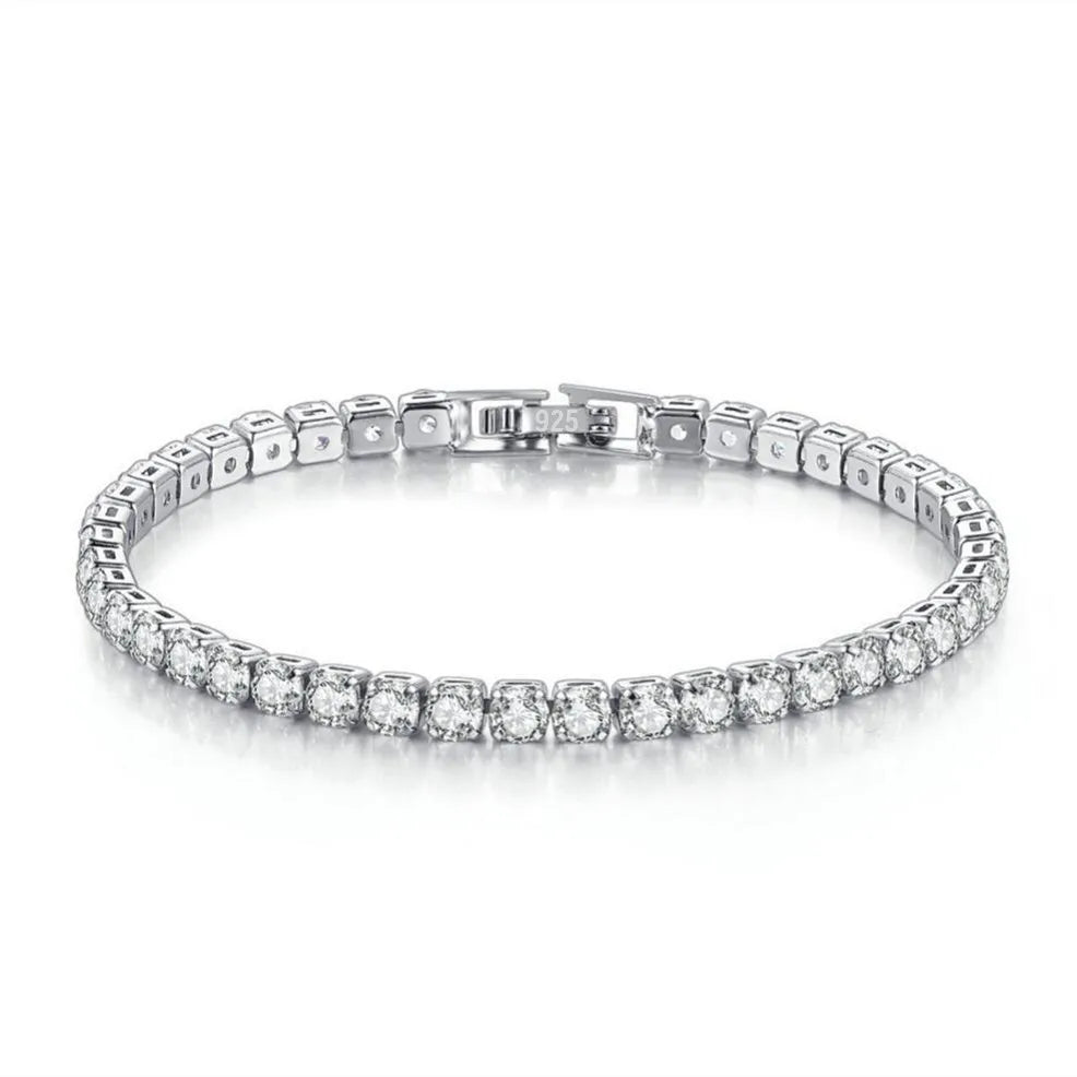 Sterling Silver Hip Hop Tennis Bracelet Gold Tone Crystal Jewelry Gift