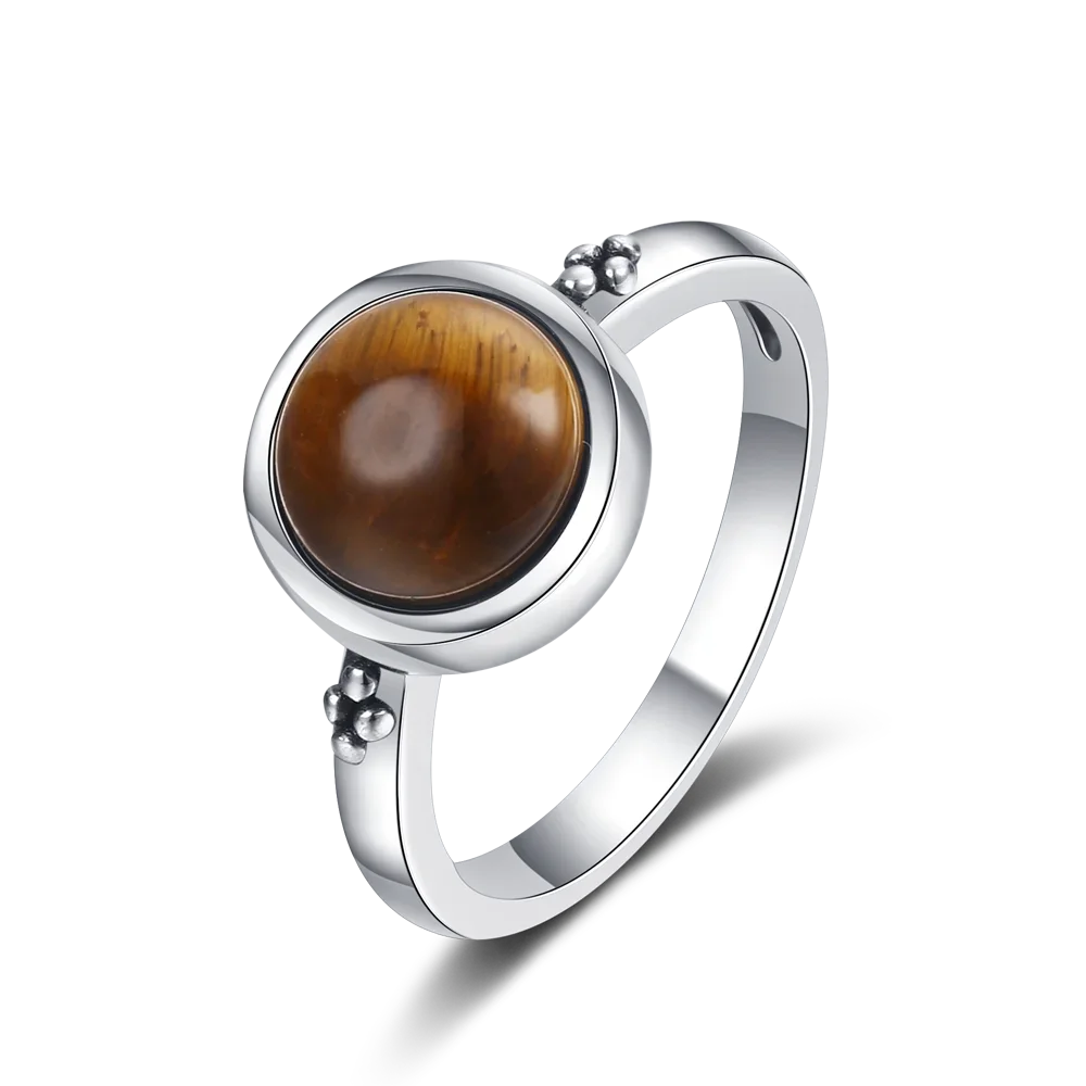 Vintage Round Natural Labradorite Silver Ring for Women