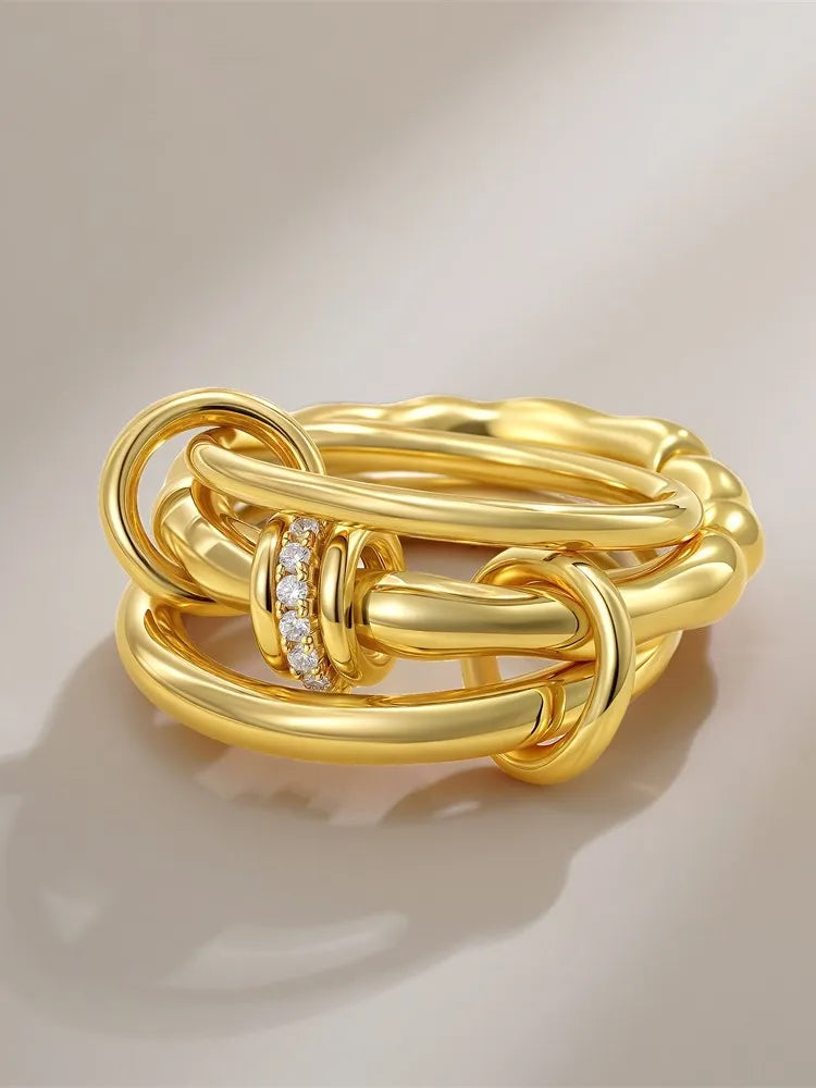Luxury Gold Plated Cubic Zirconia Stackable Rings Set for Women