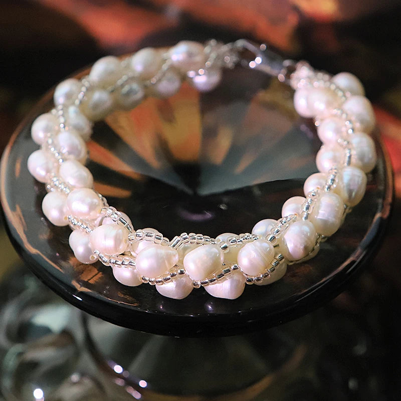 Elegant Triple Strand Pink Freshwater Pearl Bracelet