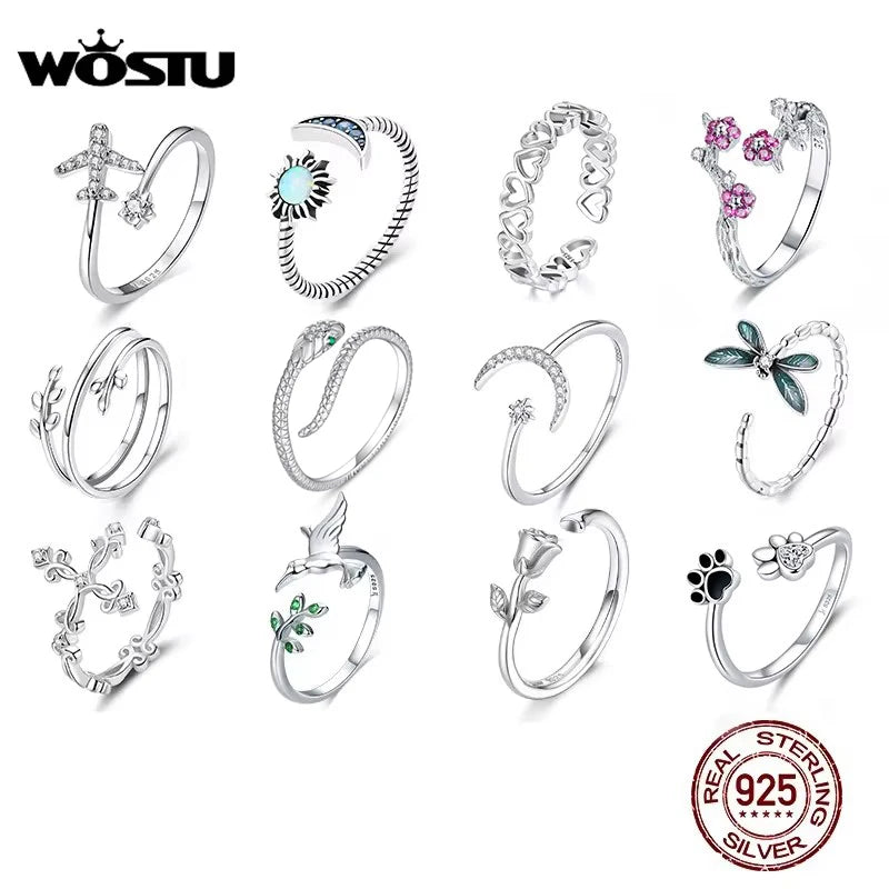 Women’s Adjustable Sterling Silver Zircon Stackable Engagement Ring