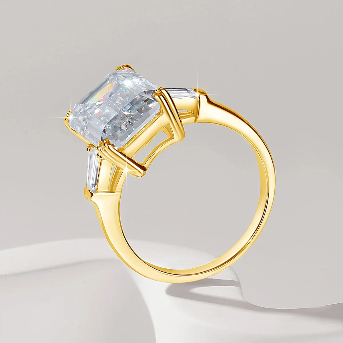 Luxury Emerald Cut Moissanite Engagement & Wedding Ring