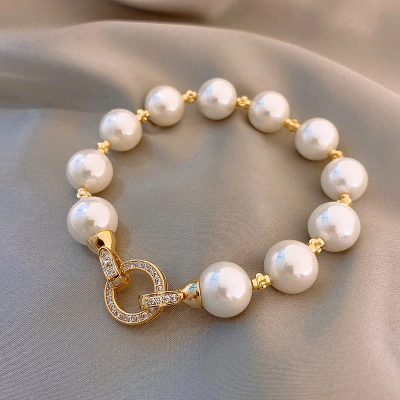 Retro Light Luxury Pearl Zircon Circle Bracelet for Women