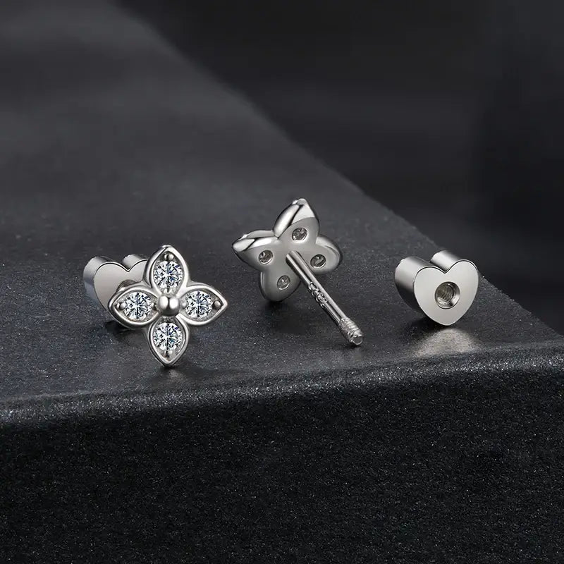 Moissanite Butterfly Clover Ear Studs, 925 Silver, Wedding Party Gift