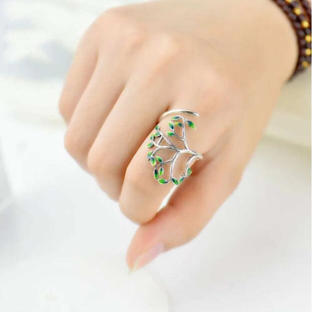 Mermaid Whale Tail Moonstone Stackable Ring – Blue Green Silver