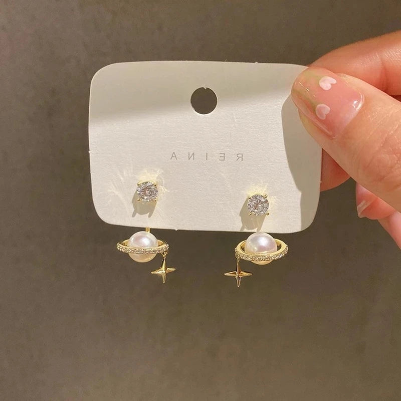 Gold Zircon Pearl Twist Stud Earrings – Luxury Women’s Jewelry
