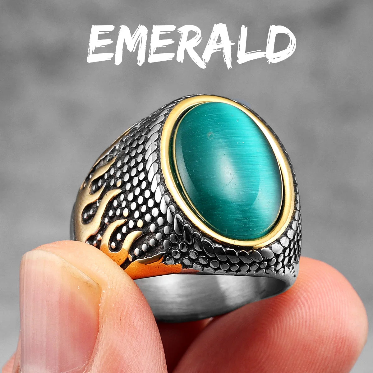 Luxury Emerald Rhinestone Ring for Men – Stainless Steel
