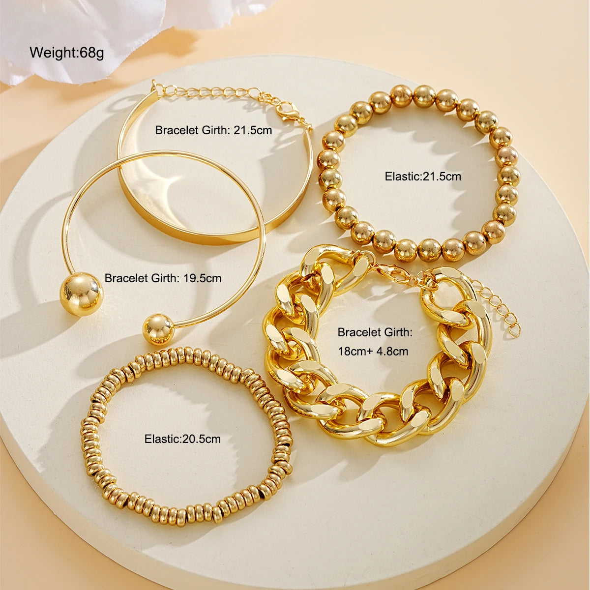 Gold Geometric Chunky Beaded Bracelet Set for Women