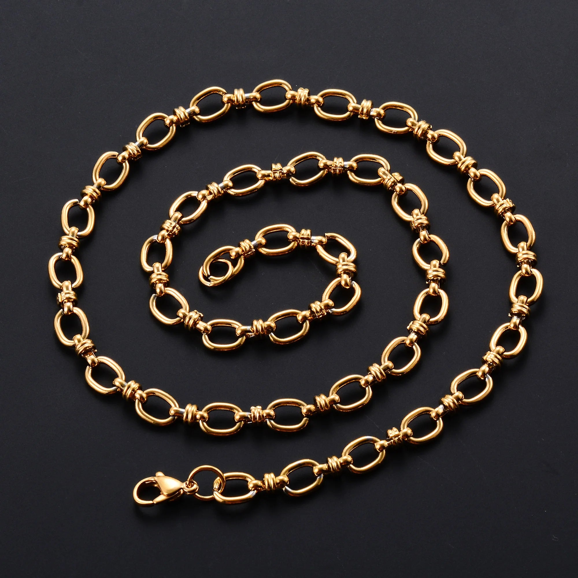 Stainless Steel Oval Chain Necklace – Punk Hip Hop Chunky Gold Choker