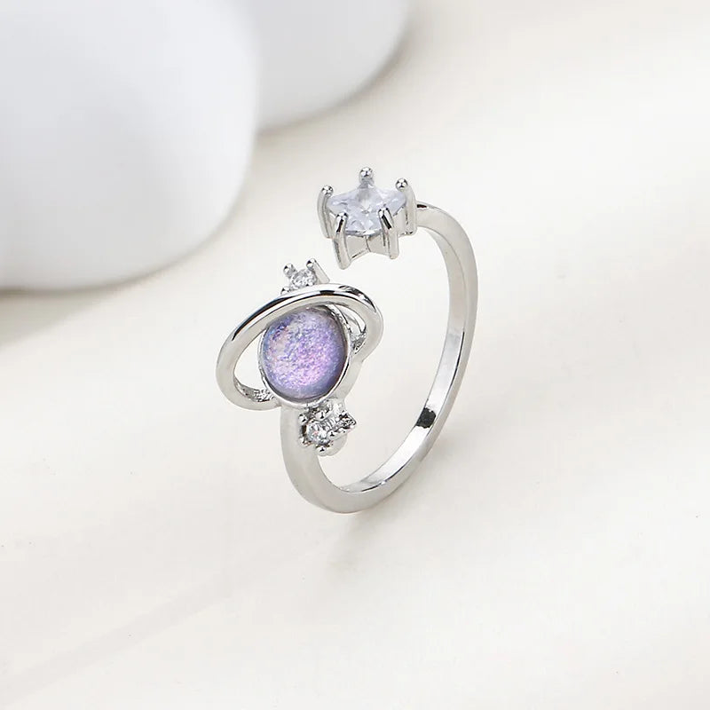 Mermaid Whale Tail Moonstone Stackable Ring – Blue Green Silver