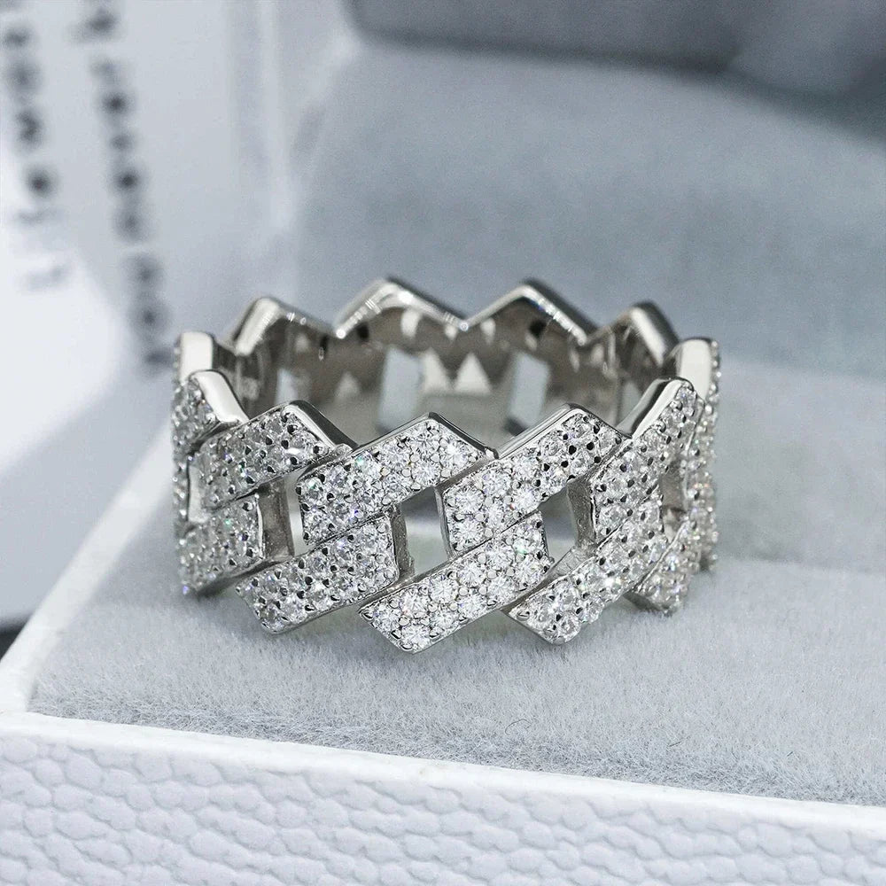 Luxury Moissanite Engagement and Wedding Ring Band in Silver