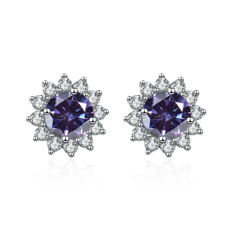 D Color Moissanite Sunflower Stud Earrings for Women in Sterling Silver