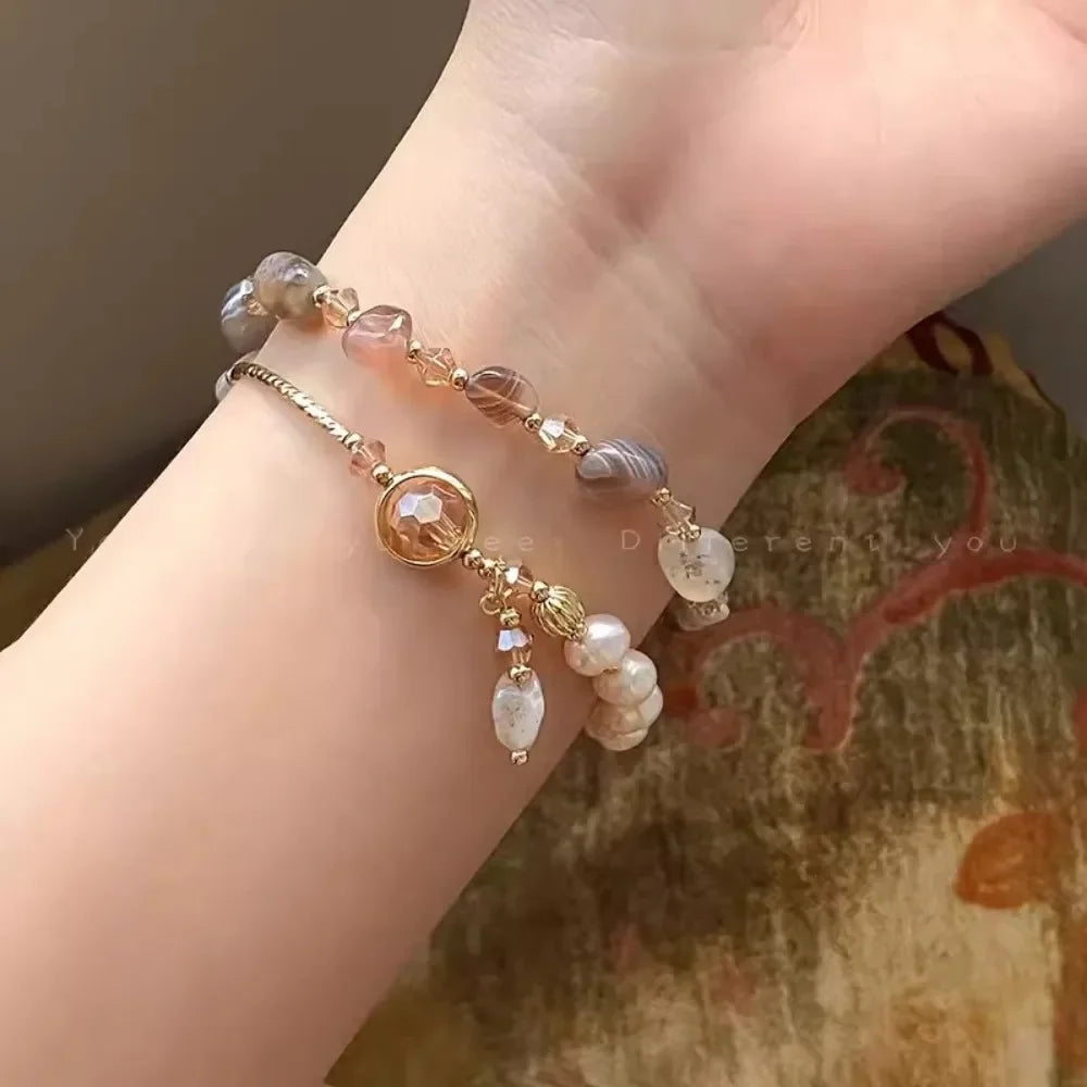 Luxury Natural Stone Pearl Beaded Bracelet Set Bohemia Crystal Jewelry