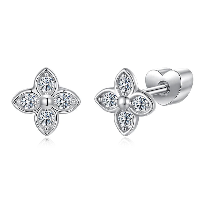 Moissanite Butterfly Clover Ear Studs, 925 Silver, Wedding Party Gift