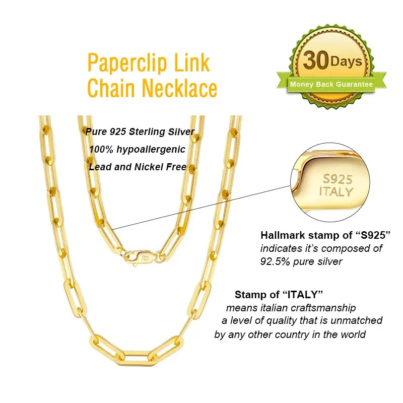 Classic Sterling Silver Paperclip Chain Necklace Unisex Jewelry