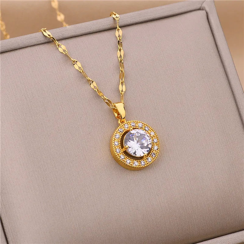 Pendant Stainless Steel Necklace – Korean Fashion for Women
