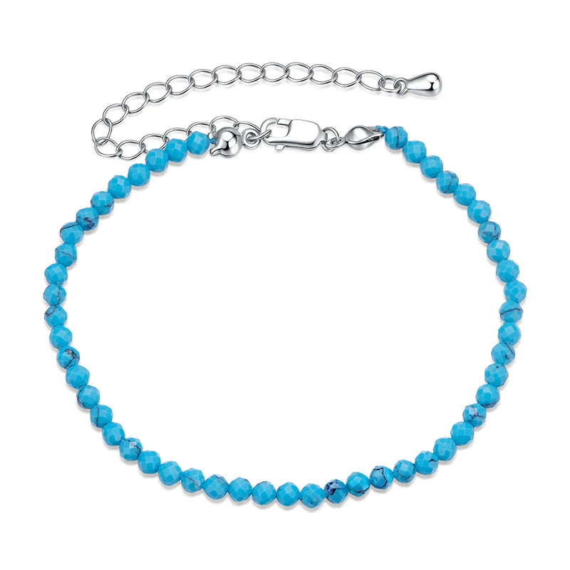 Dainty Sterling Silver Turquoise Bracelet – Adjustable Birthstone Jewelry