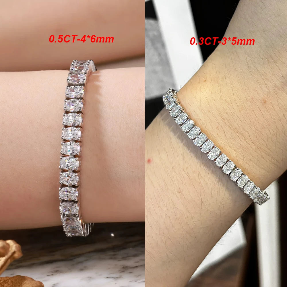 Oval Moissanite Tennis Bracelet Sterling Silver Gold Plated