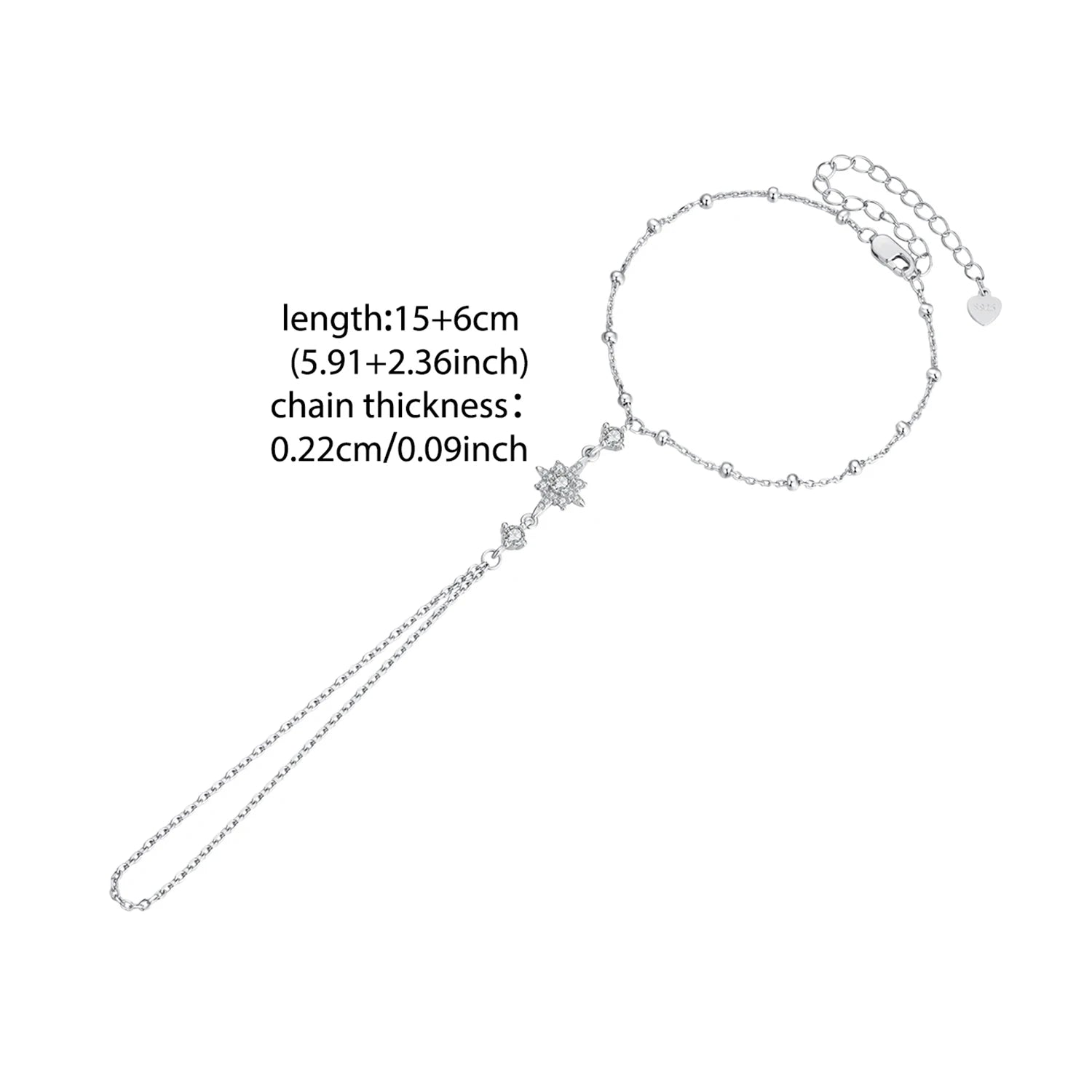 Sterling Silver Tassel Finger Chain Bracelet for Women