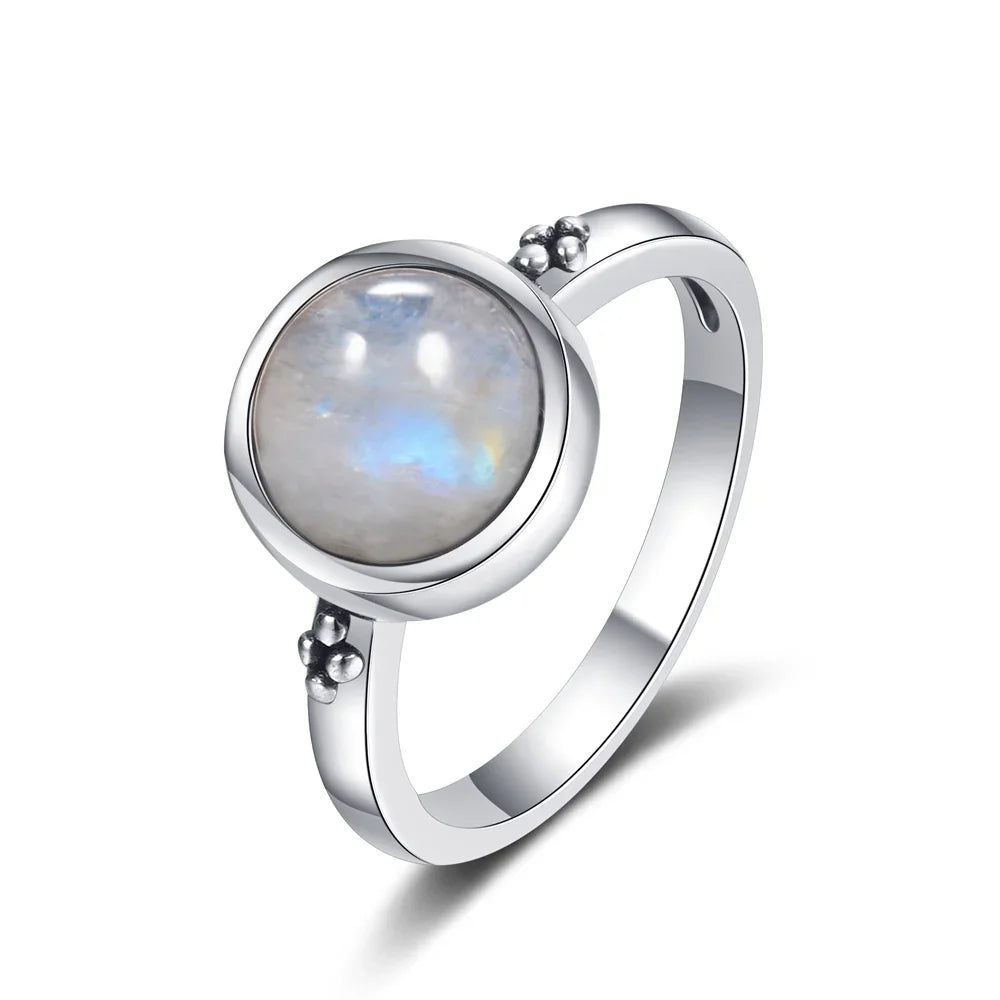 Vintage Round Natural Labradorite Silver Ring for Women