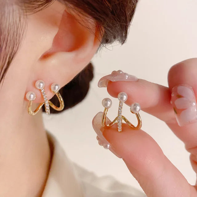 Gold Zircon Pearl Twist Stud Earrings – Luxury Women’s Jewelry