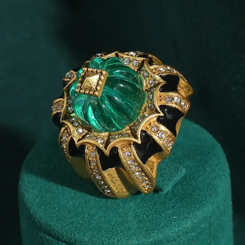Pumpkin Blue Crystal Open Ring – Vintage Halloween Jewelry