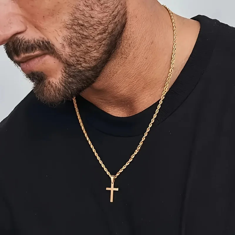 Steel Cross Pendant Necklace – Minimalist Gold Jewelry for Men & Women