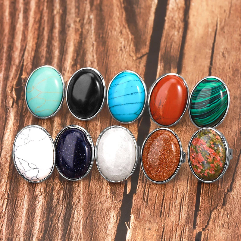 Natural Gemstone Reiki Ring for Men & Women – Quartz & Obsidian