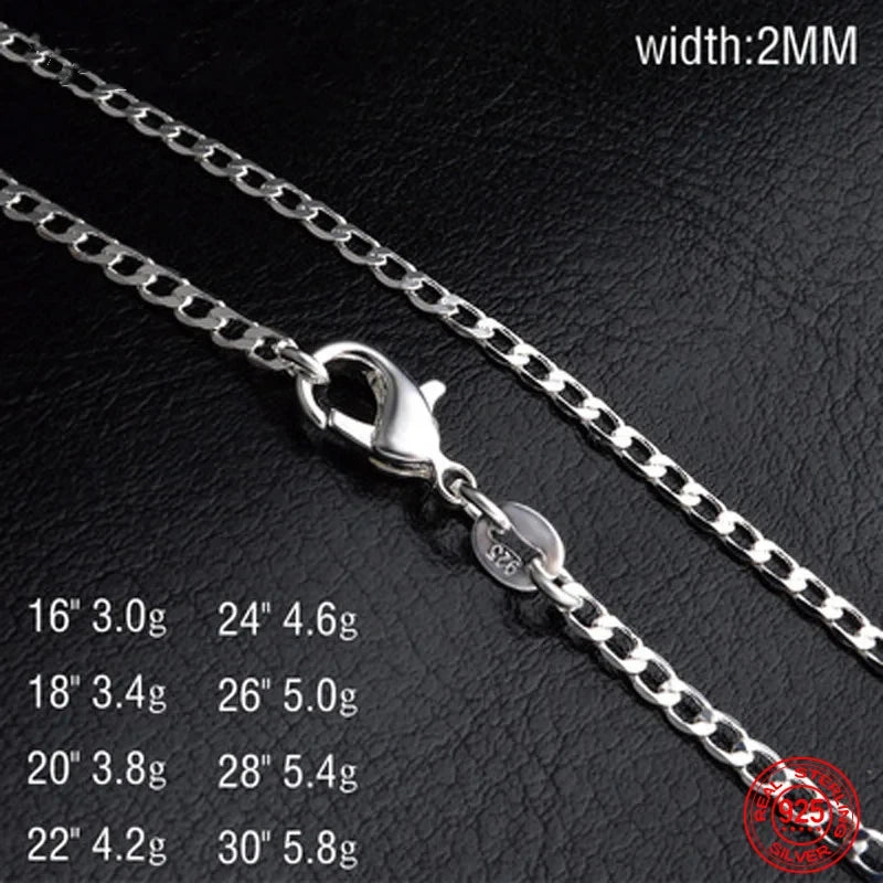 Sterling Silver Flat Chain Necklace for Women and Men – Fashion Jewelry Gift