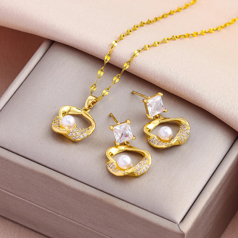 Gold-Plated Necklace & Earrings Set – Women’s Trendy Jewelry