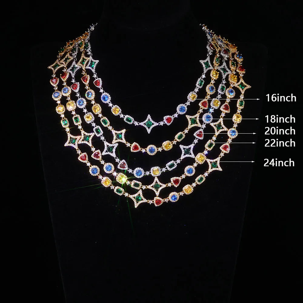 Hip Hop Iced Out CZ Necklace & Bracelet Set – Colored Crystal Bling Chain