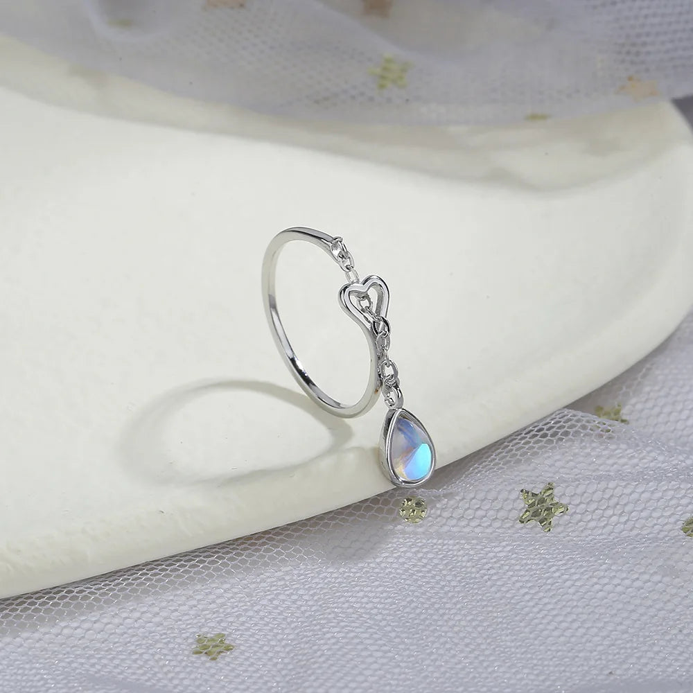 Mermaid Whale Tail Moonstone Stackable Ring – Blue Green Silver