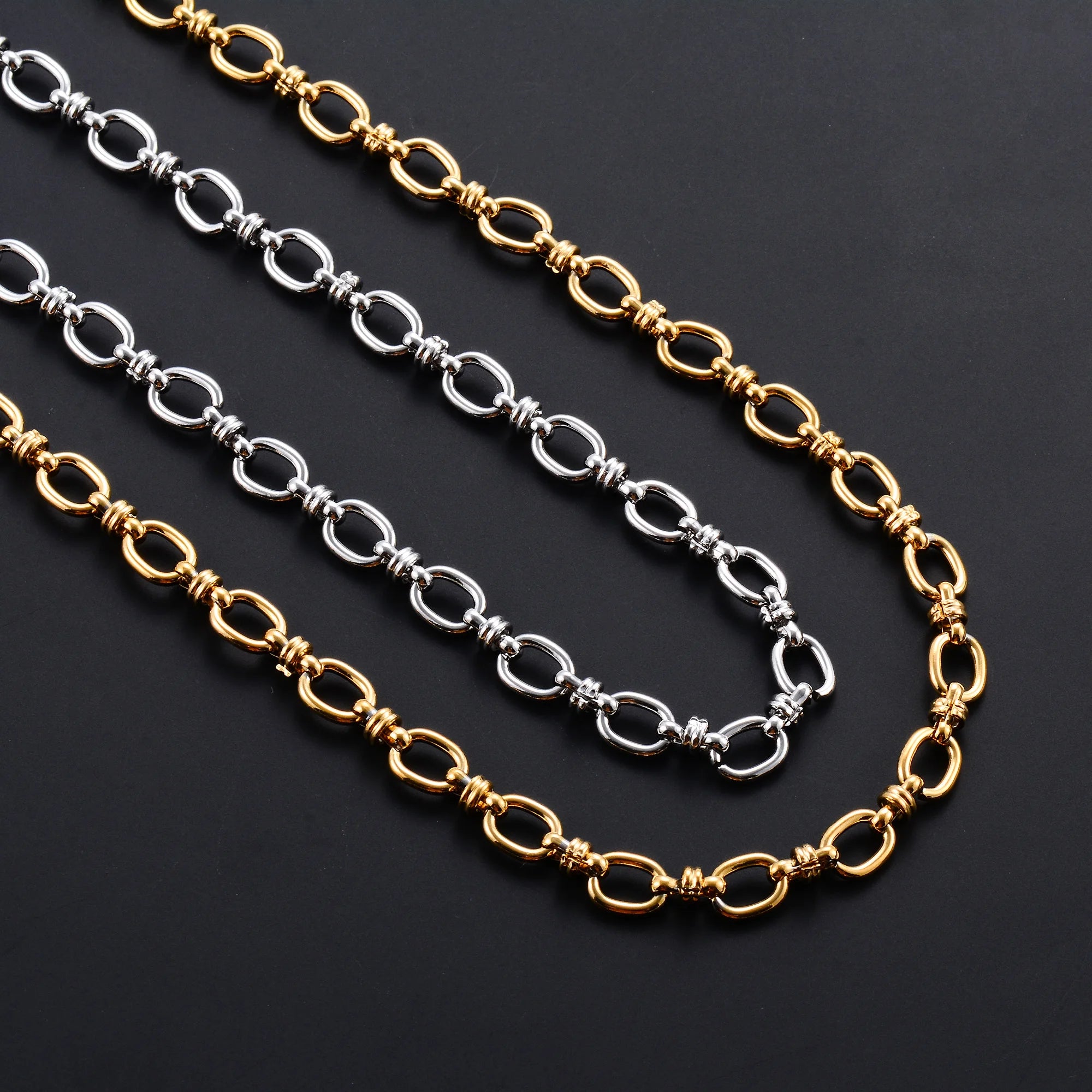 Stainless Steel Oval Chain Necklace – Punk Hip Hop Chunky Gold Choker