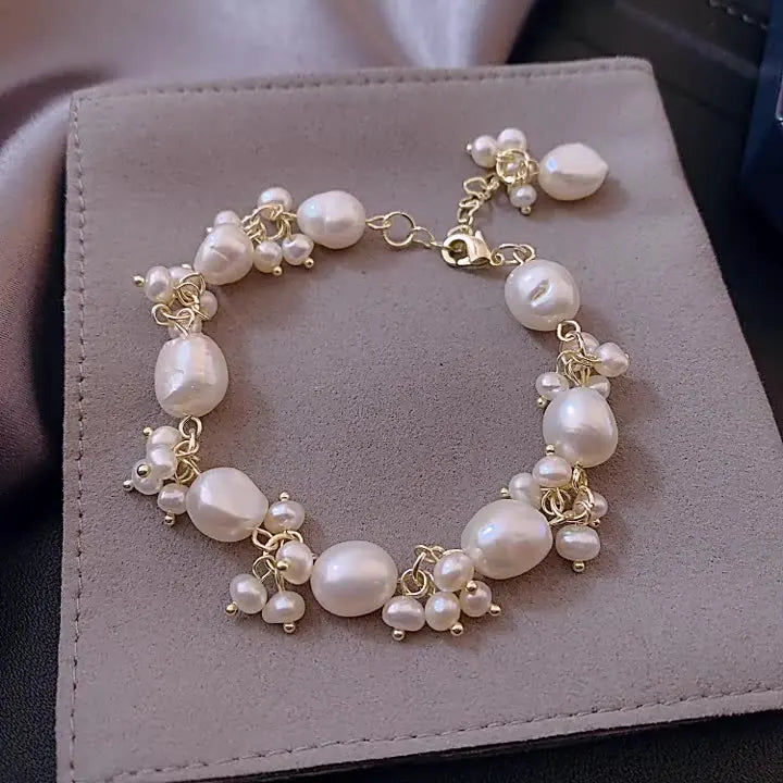 Handmade Baroque Pearl Charm Bracelet with Gold Fill Accents