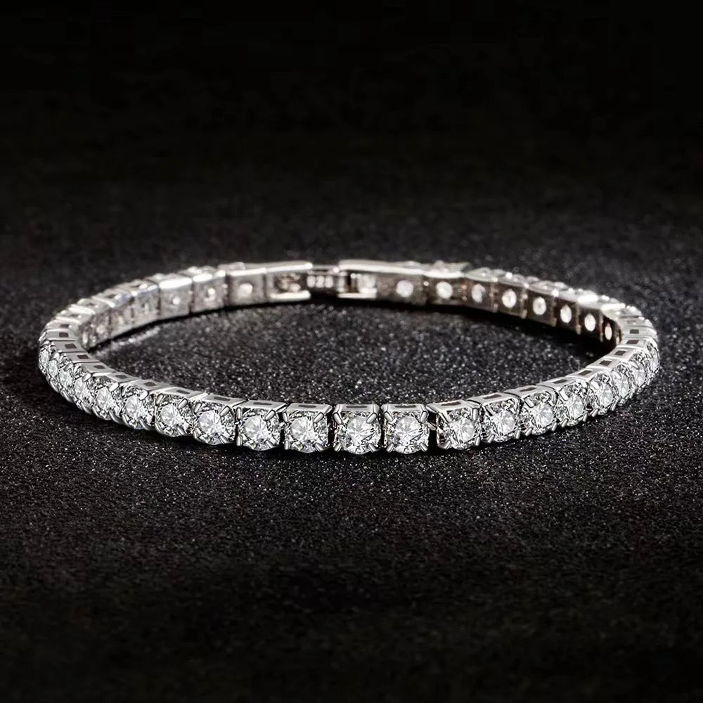 Sterling Silver Hip Hop Tennis Bracelet Gold Tone Crystal Jewelry Gift