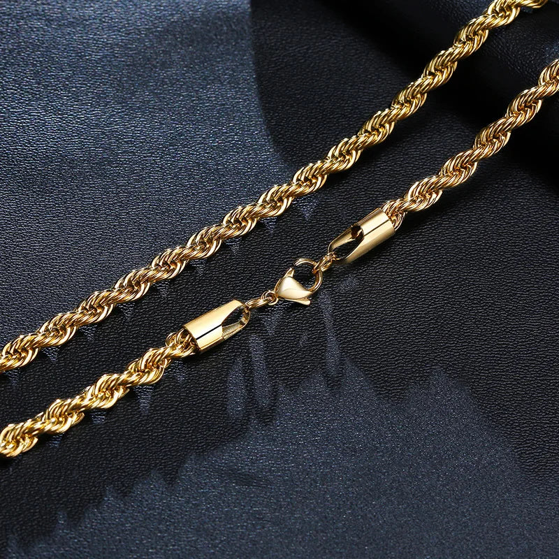 Chic Gold Twisted Rope Chain Necklace for Men and Women